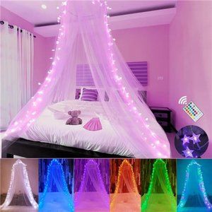Bed Canopy with LEDStar Lights,Princess CanopyBed Curtain with 18Colors Changing